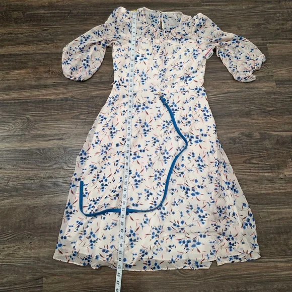 Harper Rose Womens Floral Midi Dress Size 12 Pink Blue Belt Puff Sleeve NWOT - Picture 11 of 12